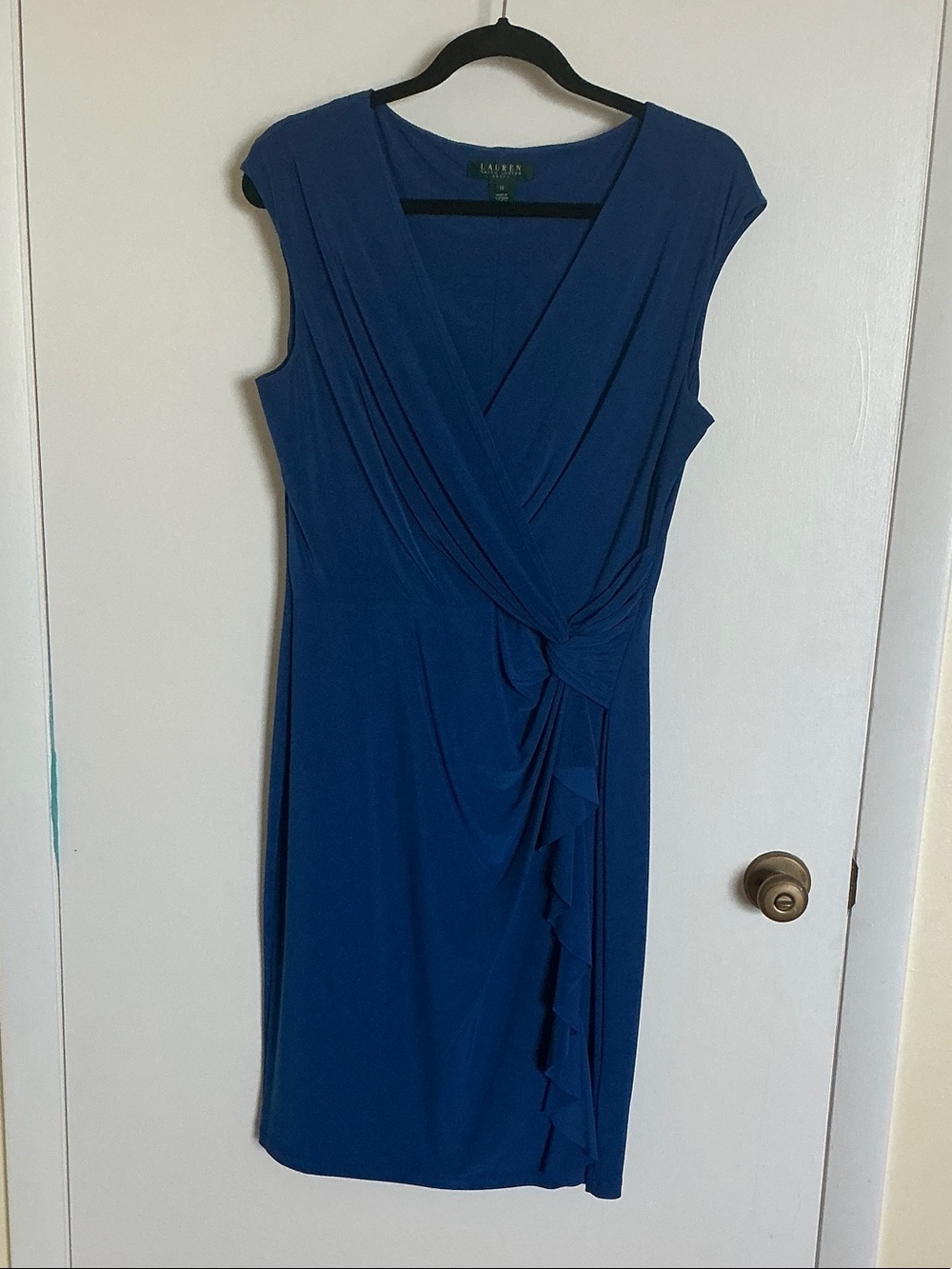 Lauren Ralph Lauren Royal Blue Faux-Wrap Midi Dress